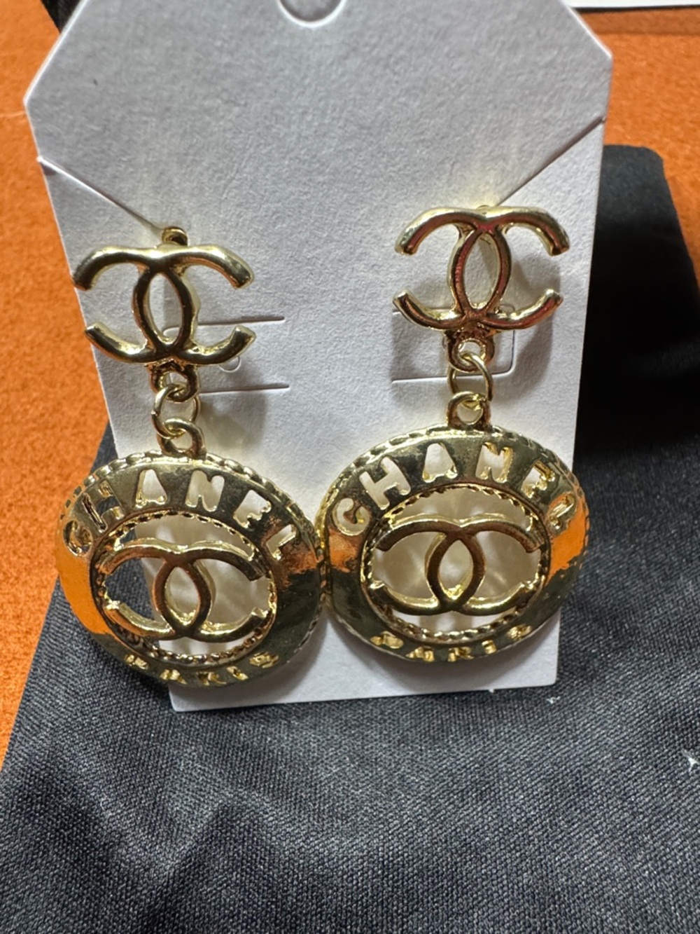 Gold CC Paris Earrings with Logo